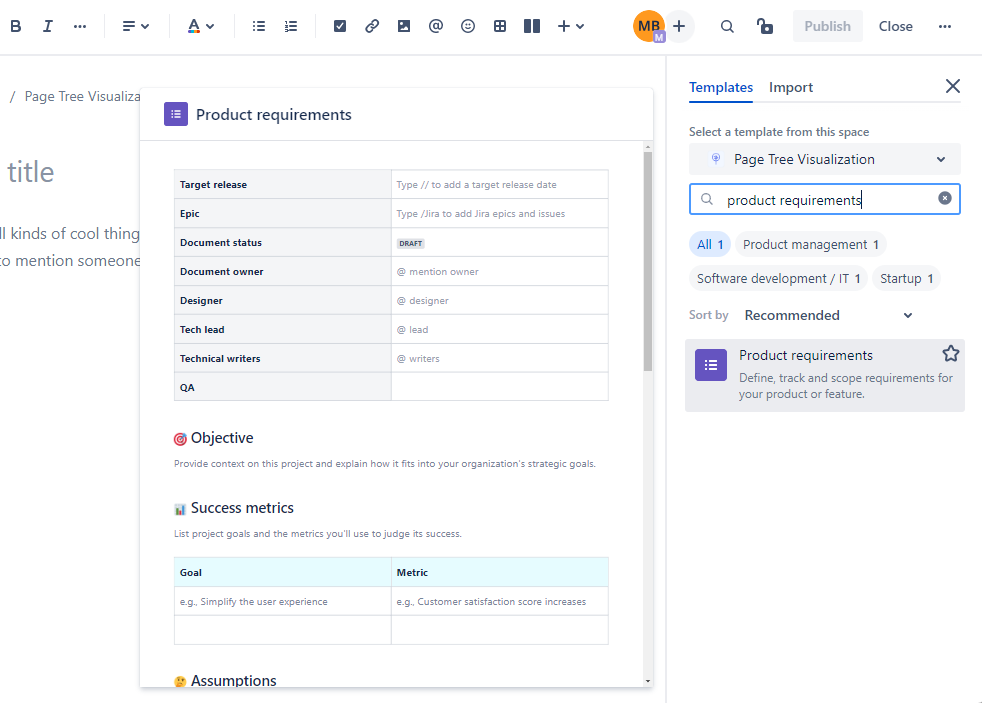 Confluence offers product requirements template